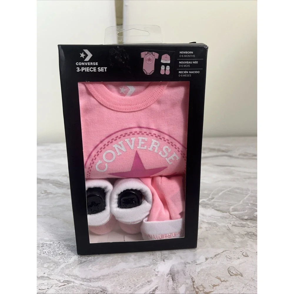 Converse All Star Pink Baby Set 0-6 months (one-piece, hat, slippers)